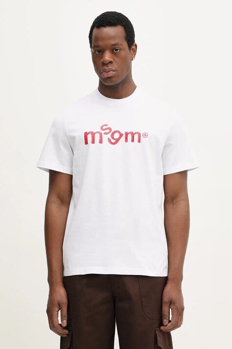 MSGM t-shirt bawełniany męski kolor biały z nadrukiem 4040MM117D.267002