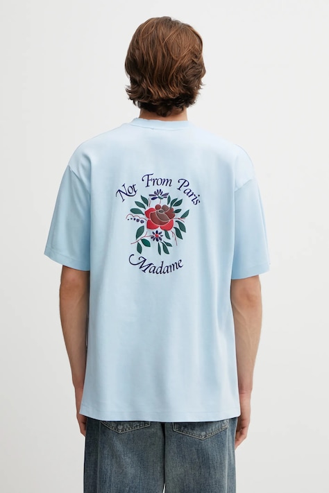 Drôle de Monsieur t-shirt bawełniany T-Shirt Slogan Rose męski kolor niebieski z nadrukiem J.TS210.CO002.LBE