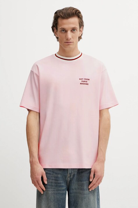 Drôle de Monsieur t-shirt bawełniany Slogan Sport męski kolor różowy z nadrukiem J.TS189.CO002.LPI