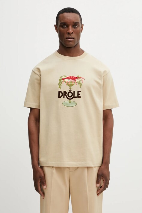 Drôle de Monsieur t-shirt bawełniany Lobster Cup męski kolor beżowy z aplikacją J.TS289.CO248.BG