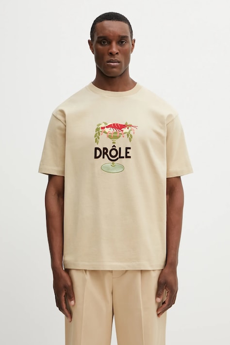 Drôle de Monsieur t-shirt bawełniany Lobster Cup męski kolor beżowy z aplikacją J.TS289.CO248.BG