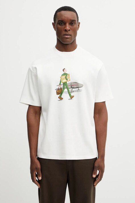 Bavlněné tričko Drôle de Monsieur LHomme Au Tableau pánské, béžová barva, s potiskem, J.TS290.CO002.OW