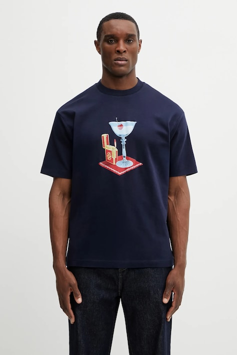 Drôle de Monsieur t-shirt bawełniany Cocktail męski kolor granatowy z nadrukiem J.TS291.CO002.NY