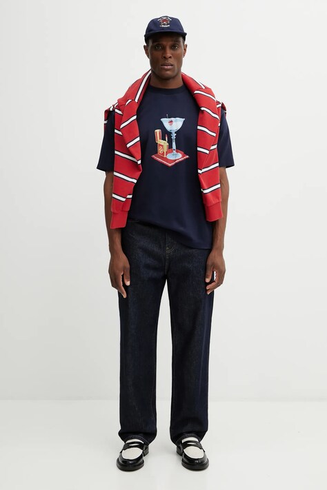 Βαμβακερό μπλουζάκι Drôle de Monsieur Cocktail ανδρικό, χρώμα: ναυτικό μπλε, J.TS291.CO002.NY