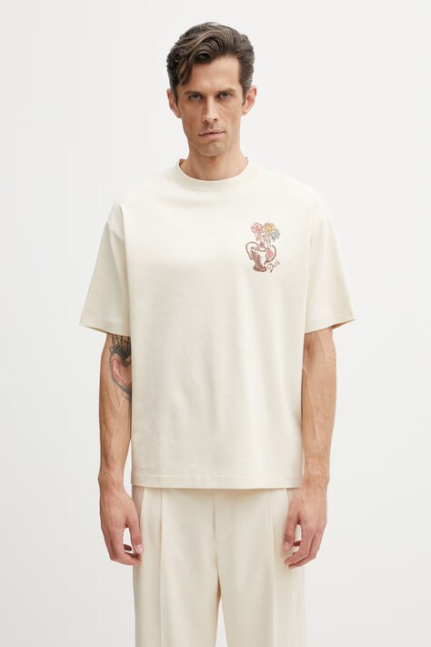 Drôle de Monsieur Vase Havana T-shirt bawełniany męski beżowy K-TS308-CO002-SD