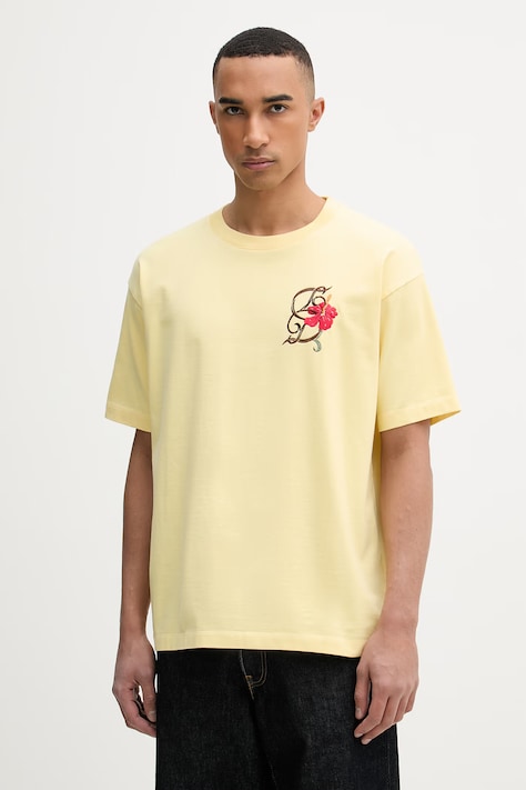 Drôle de Monsieur D Hibiscus Broddée t-shirt bawełniany męski żółty K-TS316-CO248-LYL