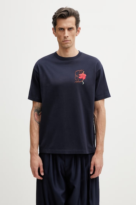 Drôle de Monsieur D Hibiscus Broddée тениска памучна мъжка тъмносиня K-TS316-CO248-NY