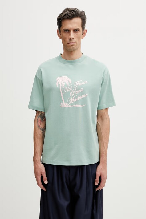 Drôle de Monsieur Slogan Palmiers T-shirt bawełniany męski turkusowy K-TS297-CO002-WG