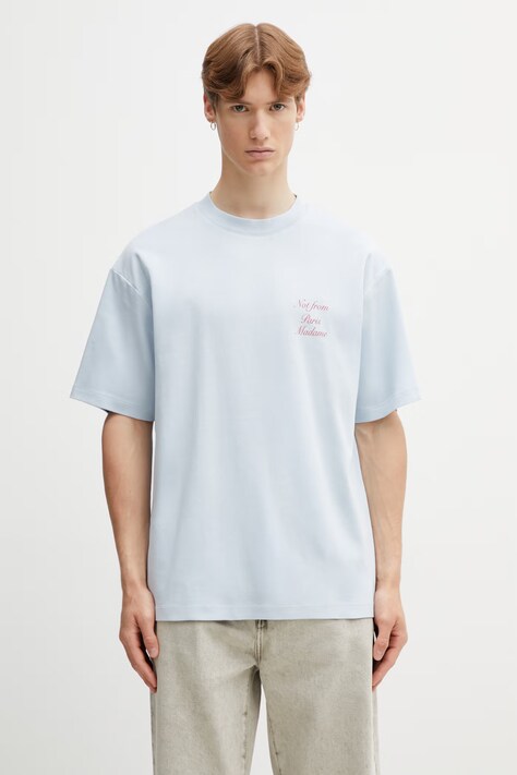 Drôle de Monsieur t-shirt męski bawełniany Le T-Shirt Slogan Calligraphy niebieski K-TS209-CO002-LBE