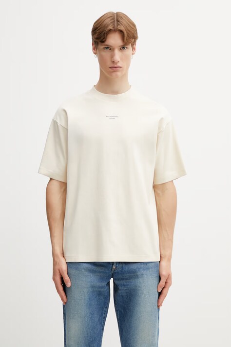 Drôle de Monsieur t-shirt męski bawełniany Le T-shirt Slogan Classique beżowy K-TS202-CO002-SD