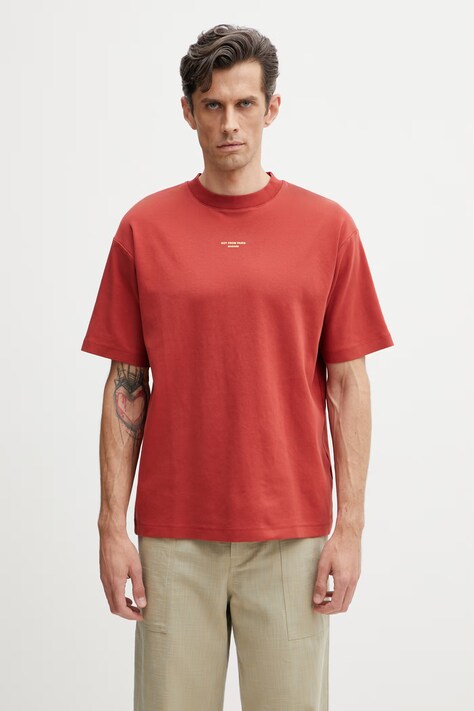 Drôle de Monsieur Le T-shirt Slogan Classique T-shirt bawełniany męski czerwony K-TS202-CO002-DRD