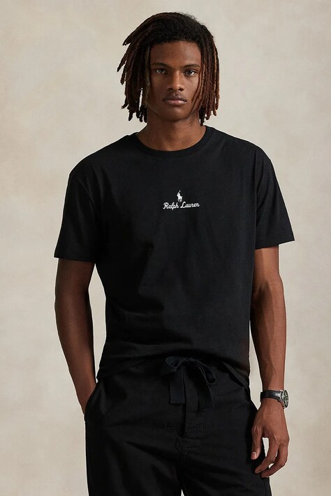 Polo Ralph Lauren t-shirt bawełniany męski kolor czarny z aplikacją 710981370