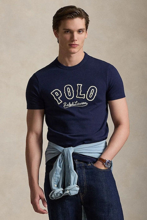 Polo Ralph Lauren t-shirt bawełniany męski kolor granatowy z aplikacją 710P07349