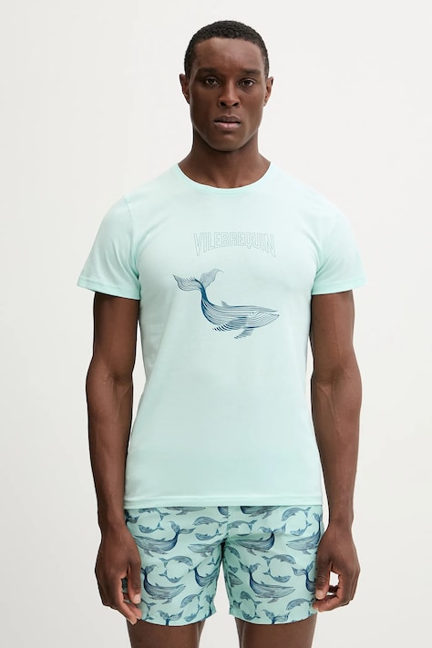 Хлопковая футболка Vilebrequin THOM цвет бирюзовый узор THODP307