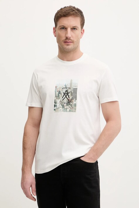 Armani Exchange t-shirt bawełniany męski kolor beżowy z nadrukiem XM002214 AF10356