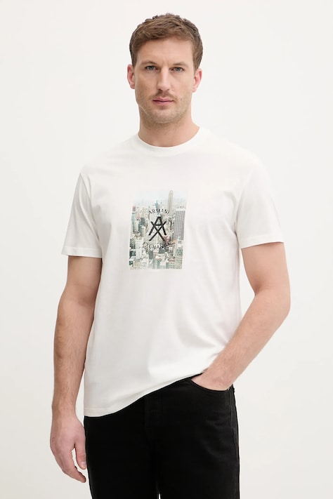 Armani Exchange t-shirt bawełniany męski kolor beżowy z nadrukiem XM002214 AF10356