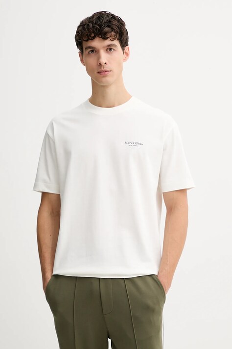 Marc O'Polo t-shirt bawełniany męski kolor beżowy z nadrukiem 620206451044