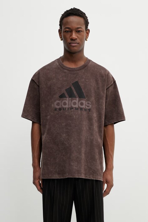 adidas Originals t-shirt bawełniany Equipment Tee męski kolor brązowy z nadrukiem KE1357