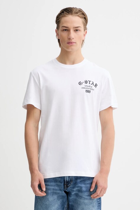 G-Star t-shirt bawełniany męski kolor biały z nadrukiem D26862-336