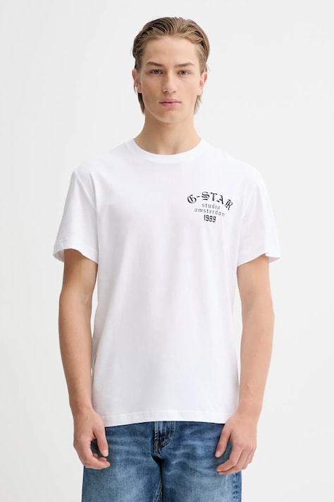 Bavlněné tričko G-Star pánské, bílá barva, s potiskem, D26862-336