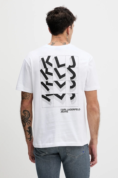 Karl Lagerfeld Jeans t-shirt bawełniany męski kolor biały z nadrukiem B1M17067