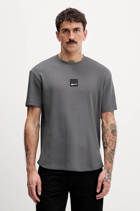 Karl Lagerfeld Jeans t-shirt bawełniany męski kolor szary z aplikacją B1M17082