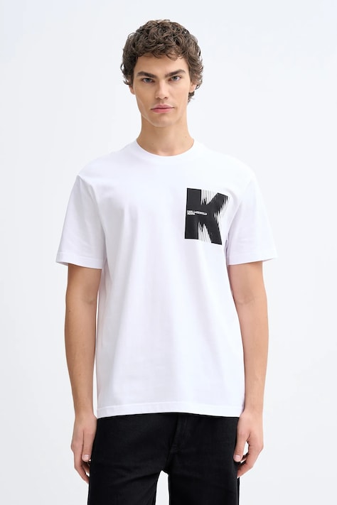 Karl Lagerfeld Jeans t-shirt bawełniany męski kolor biały z nadrukiem B1M17066