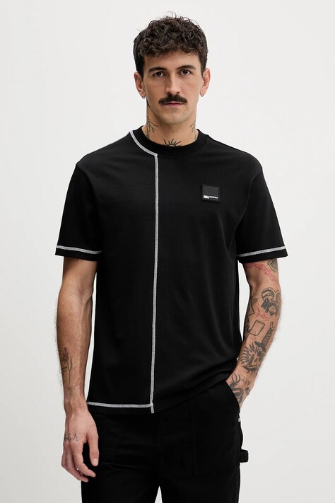 Karl Lagerfeld Jeans t-shirt bawełniany męski kolor czarny z aplikacją B1M17068