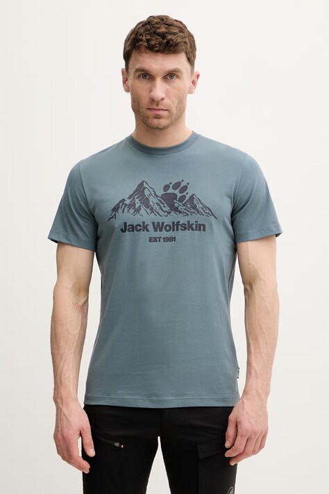 Jack Wolfskin t-shirt Ανδρικό βαμβακερό Carefree τιρκουάζ A66090