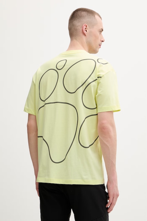 Jack Wolfskin t-shirt γυμναστικής ανδρικό βαμβακερό Celebrate The Paw κίτρινο A65912