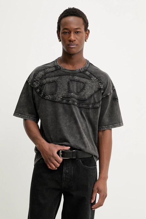 Diesel t-shirt bawełniany T-BOXT-DEN męski kolor szary gładki A19545.0HGBX