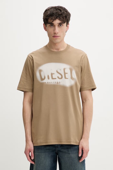Diesel t-shirt męski bawełniany T-ADJUST-V2 beżowy A19971.0QIAM