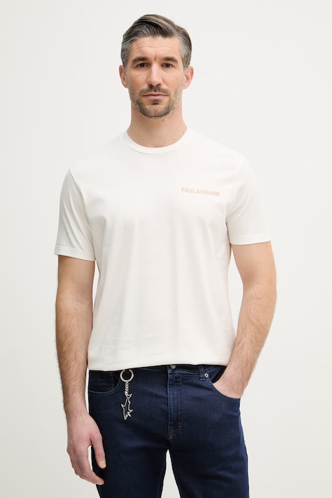 Paul&Shark t-shirt bawełniany męski kolor beżowy z nadrukiem 26411010