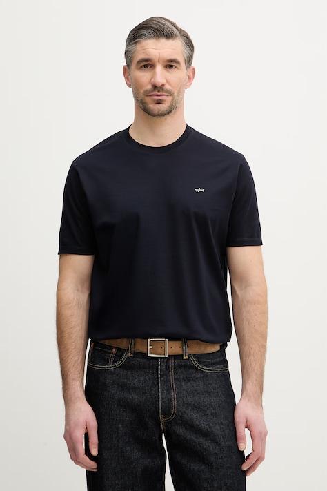 Paul&Shark t-shirt bawełniany męski kolor granatowy gładki 26411016