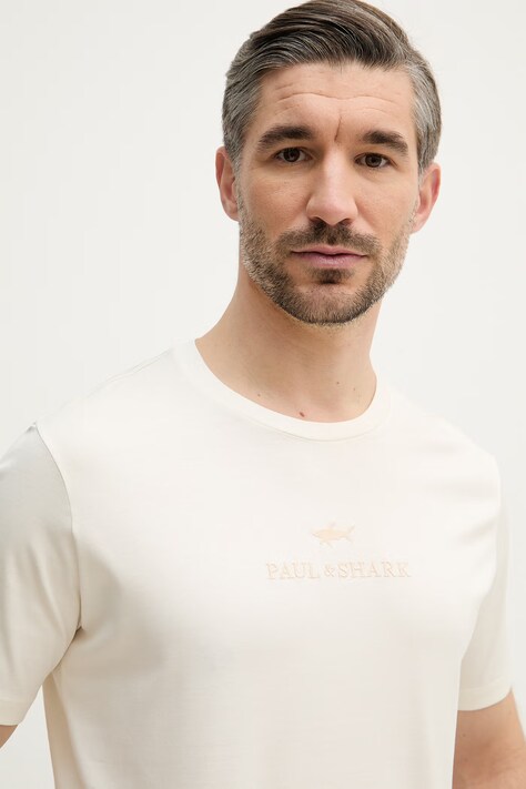 Paul&Shark t-shirt bawełniany męski kolor beżowy z aplikacją 26411026