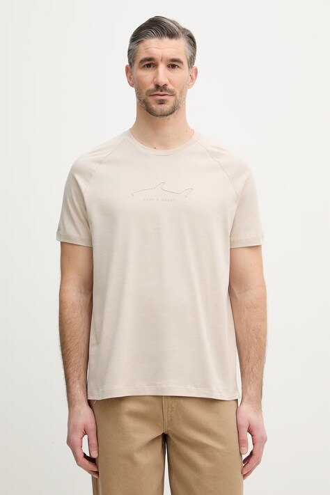Paul&Shark t-shirt bawełniany męski kolor beżowy z aplikacją 26411033