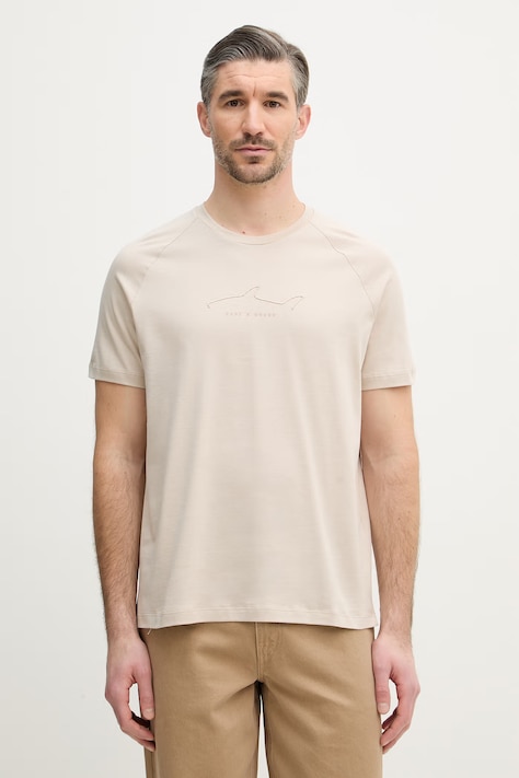 Paul&Shark t-shirt bawełniany męski kolor beżowy z aplikacją 26411033