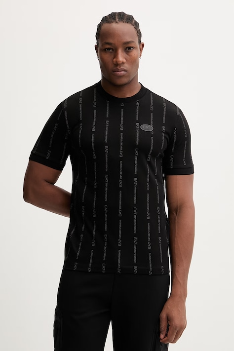 EA7 Emporio Armani t-shirt bawełniany męski kolor czarny wzorzysty AF12874.7M001391