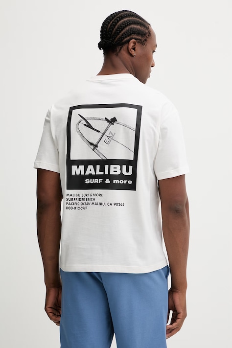 EA7 Emporio Armani t-shirt bawełniany męski kolor beżowy z nadrukiem AF22264.7M001402