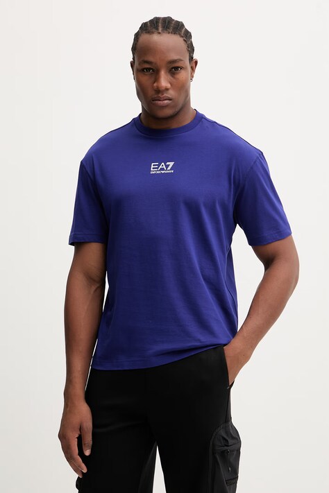 EA7 Emporio Armani t-shirt bawełniany męski kolor niebieski z nadrukiem AF22264.7M001402