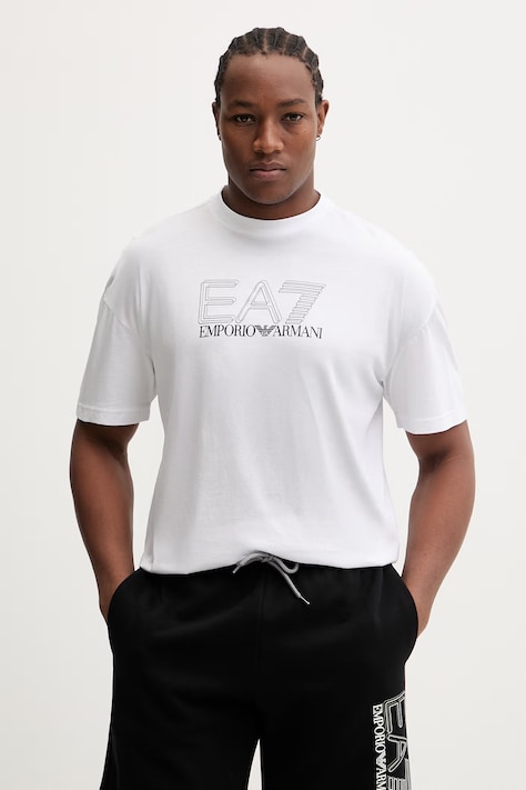 Βαμβακερό μπλουζάκι EA7 Emporio Armani ανδρικό, χρώμα: άσπρο, AF10375.7M001309
