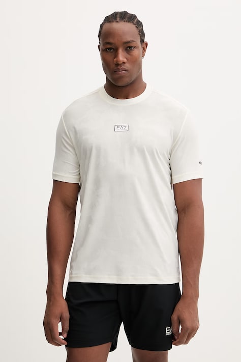 EA7 Emporio Armani t-shirt treningowy męski kolor beżowy wzorzysty AF22275.7M001351