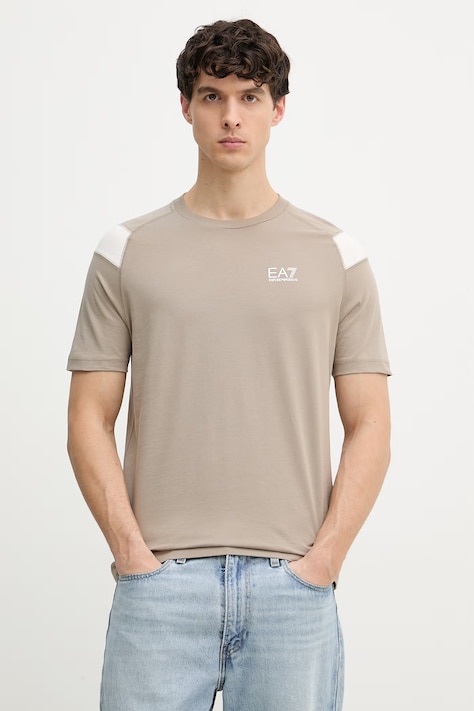 EA7 Emporio Armani T-shirt męski bawełniany brązowy AF10375.7M001624