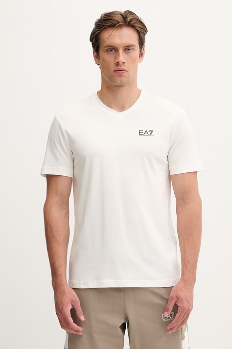 EA7 Emporio Armani T-shirt męski z bawełną beżowy PJVQZ.8NPT27