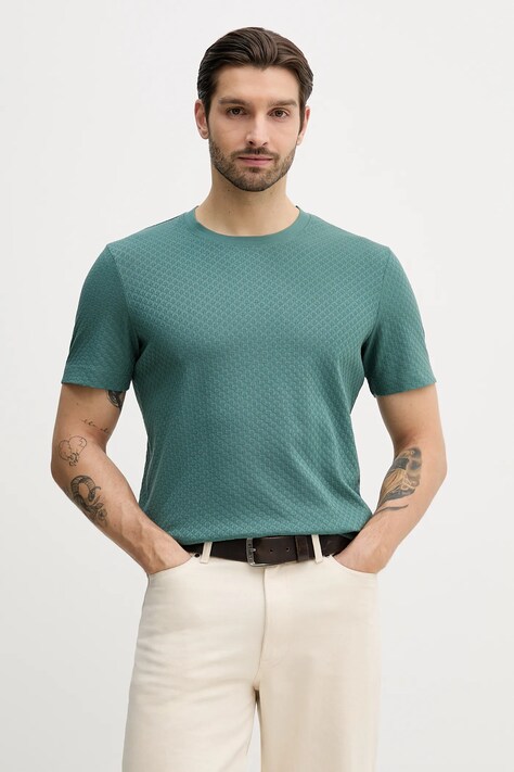 Joop! t-shirt bawełniany męski kolor zielony gładki 30100493