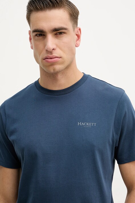 Hackett London t-shirt bawełniany męski kolor niebieski z nadrukiem HM5000067