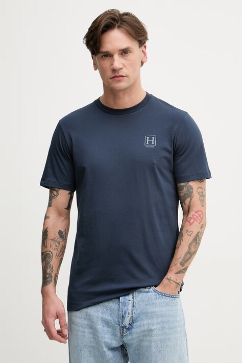 Hackett London t-shirt męski bawełniany granatowy HM5000077