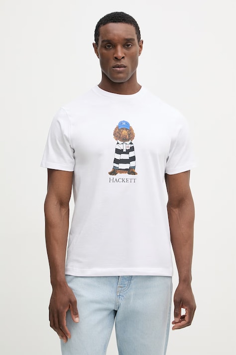 Hackett London t-shirt bawełniany męski kolor biały z nadrukiem HM5000090