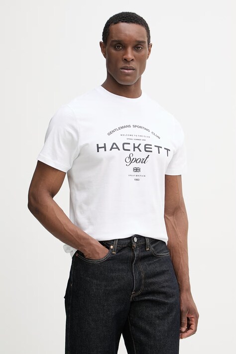 Hackett London t-shirt bawełniany męski kolor biały z nadrukiem HM5000098