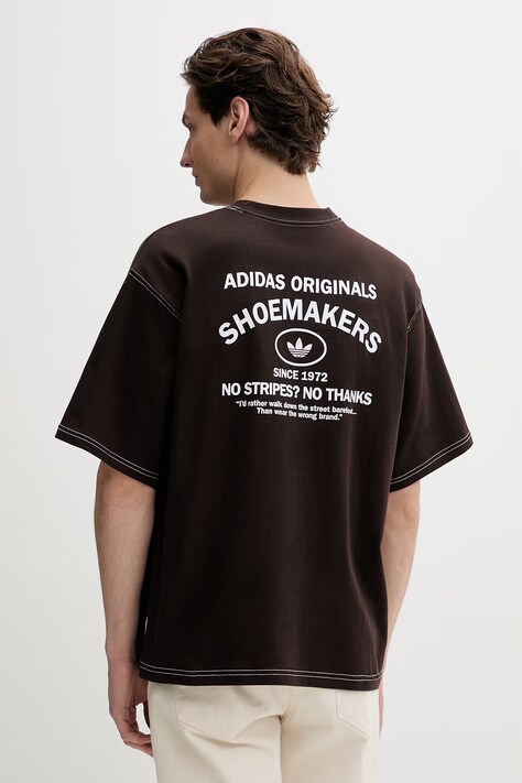 Βαμβακερό μπλουζάκι adidas Originals ανδρικό, χρώμα: καφέ, KG6436